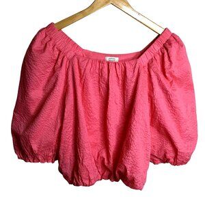 AYR MIDSUMMER Japanese Crinkle Cotton Crop Pink Square Neck Puff Sleeve S NWOT
